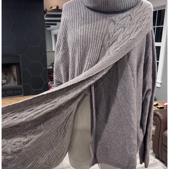 Simply Vera Wang Brown Cable Ribbed Knit Wrap Turtleneck Pullover Sweater Large - Picture 3 of 7
